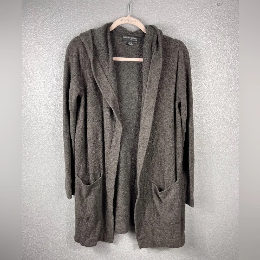 Barefoot Dreams CozyChic Lite Wrap Cardigan Womens XS/S Brown 480 Hooded Sweater - Picture 2 of 9